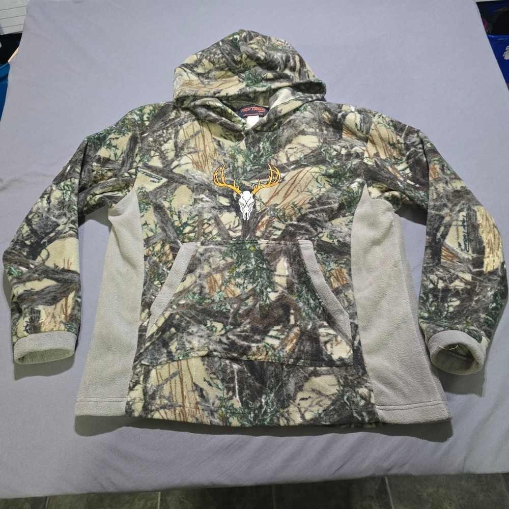 TrueTimber Fleece Hoodie Mens XL Camo Deer Skull Embroidered Pullover Hunting‎